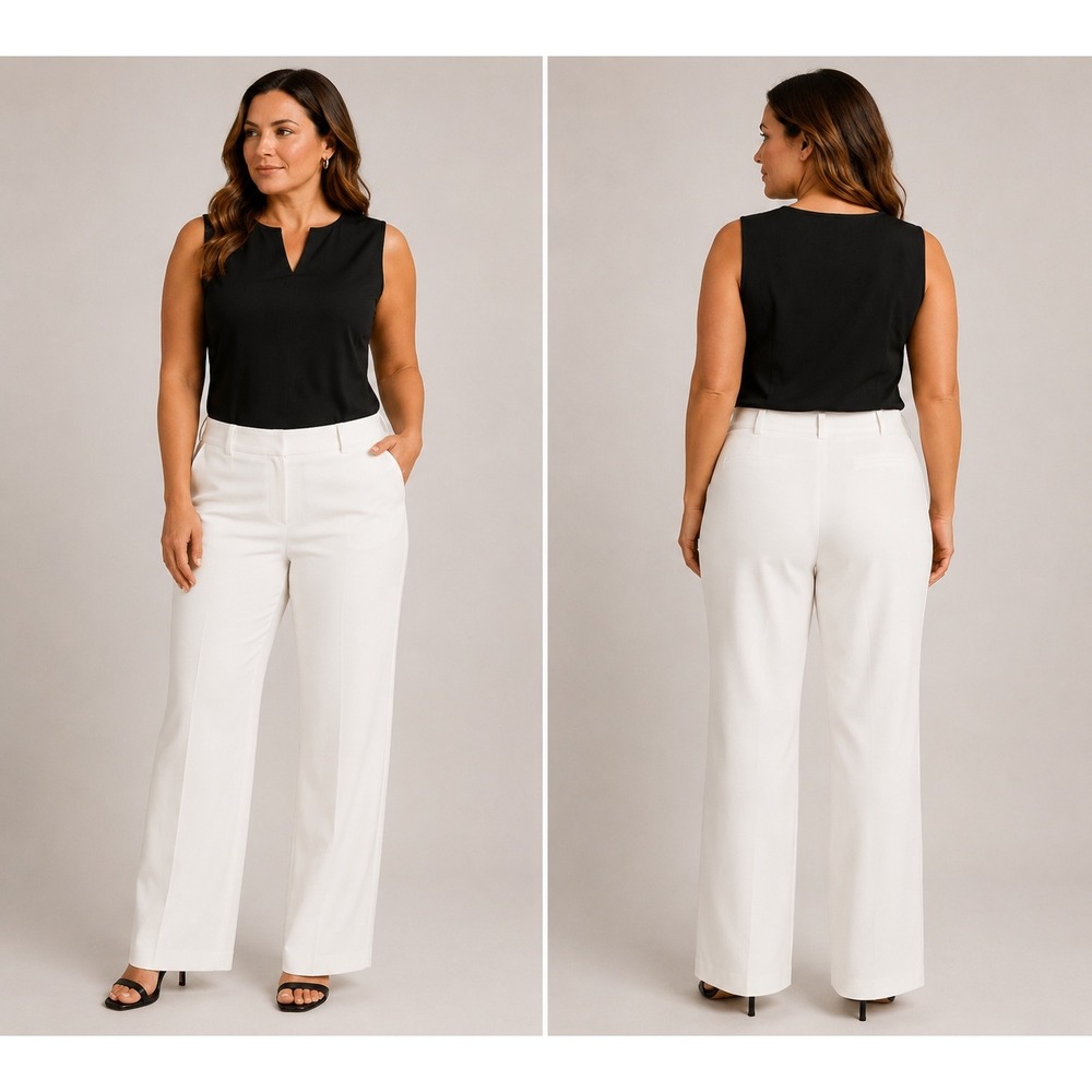 NWT Camelot White Wide Leg Trousers High Waisted Textured Pants Made Greece 50